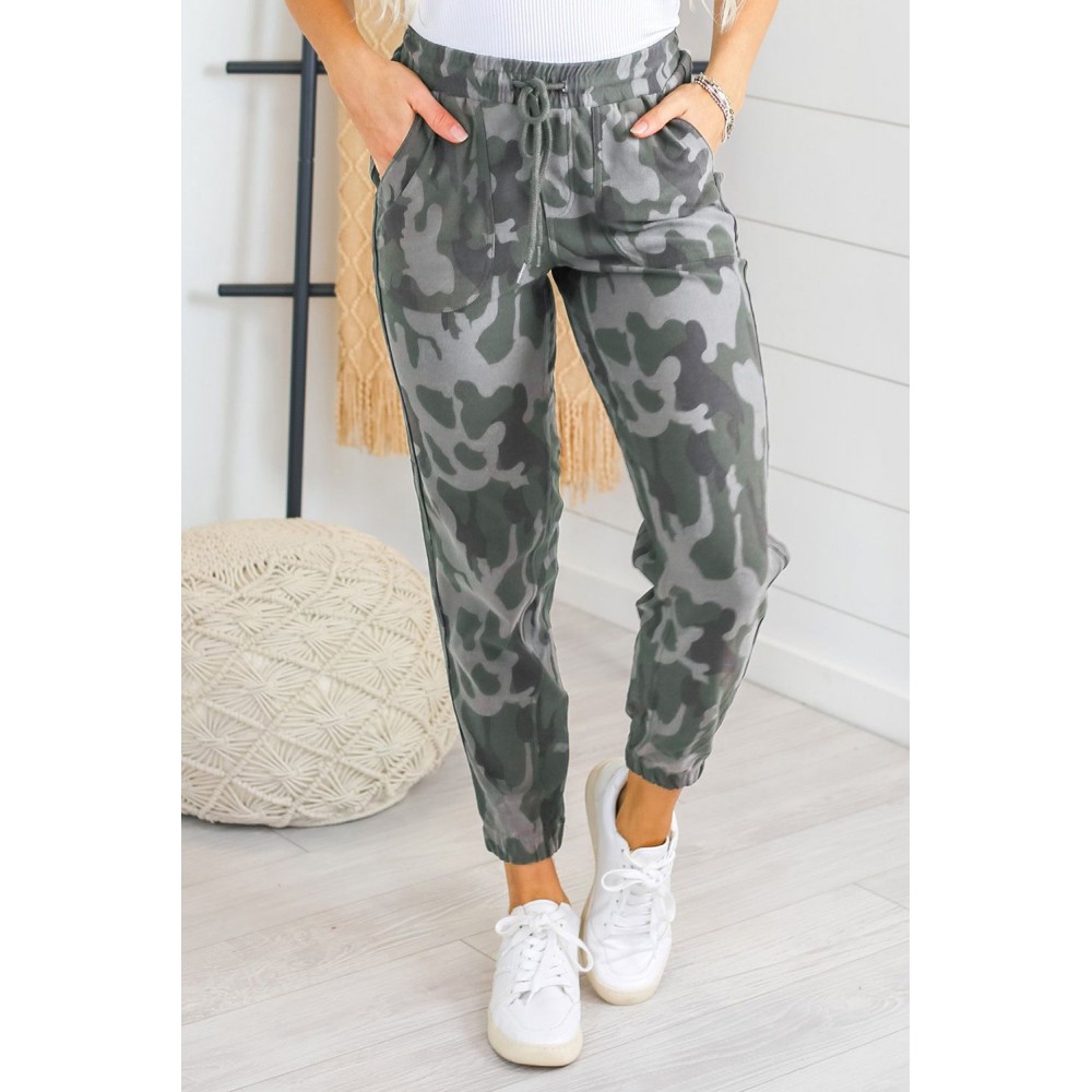 Camo Print Pocketed Drawstring High Waist Joggers Camo Print Pocketed Drawstring High Waist Joggers