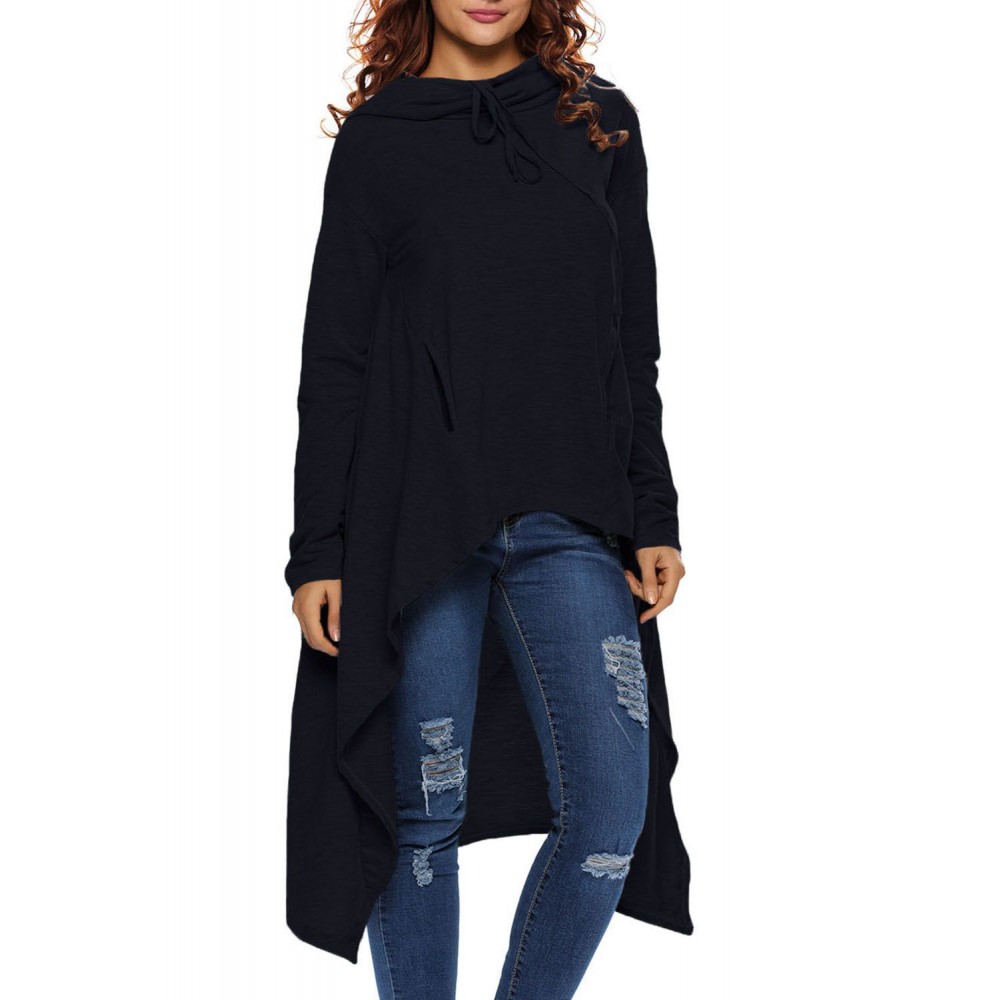 Navy Blue Plain Drawstring Irregular Oversize Hoodie - from category ...